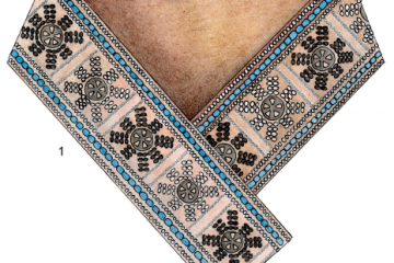 : Рисунок V-образного воротника с орнаментом из бус и металлических деталей.